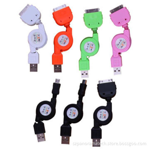 USB Cable to 30-pin Retractable Cable with Data Transfer, Charging and Sync, Made of Copper